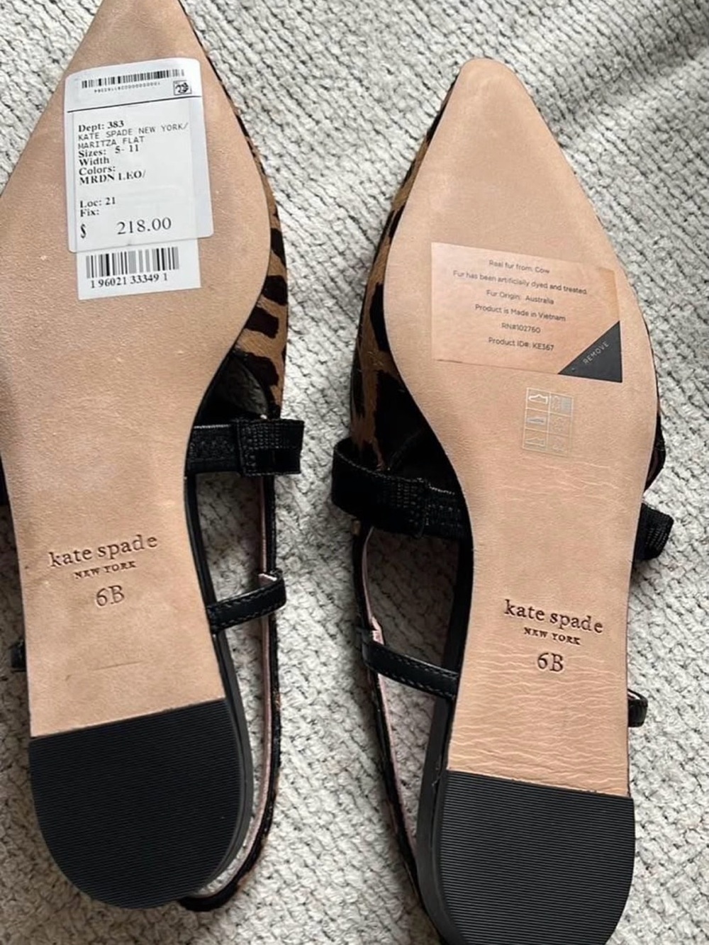 kate spade Leopard Print Pointed Slingback Flats with Black Bow - Picture 5 of 5